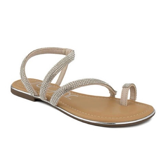 Sugar Shoes - Sugar Silver Rhinestone Toe Ring Sandals Elegant Summer Footwear Size 7